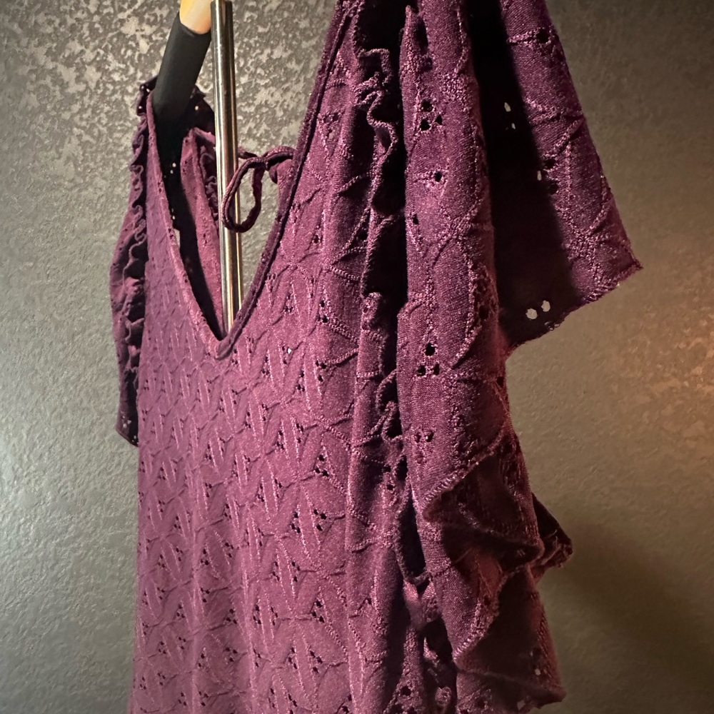 Perseption Purple Flutter Sleeve Ruffled Blouse - Picture 7 of 8